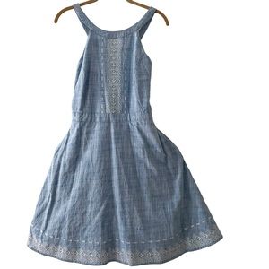 CottageCore Guess Chambray Embroidered Halter Dress Fully Lined Size 10